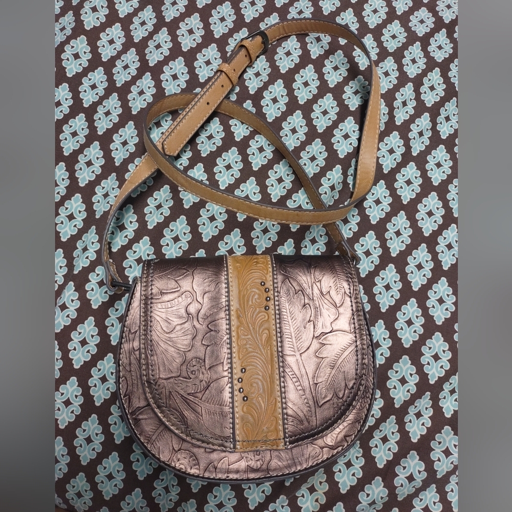Tony Lama Embossed Leather Crossbody Bag - Brown Bronze